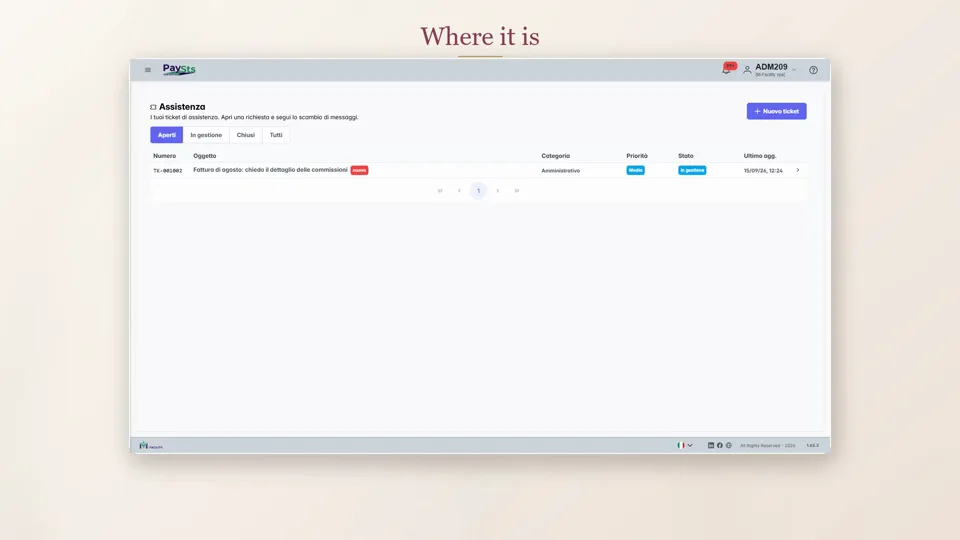 Built-in support: open a ticket from the portal and follow the reply without emails