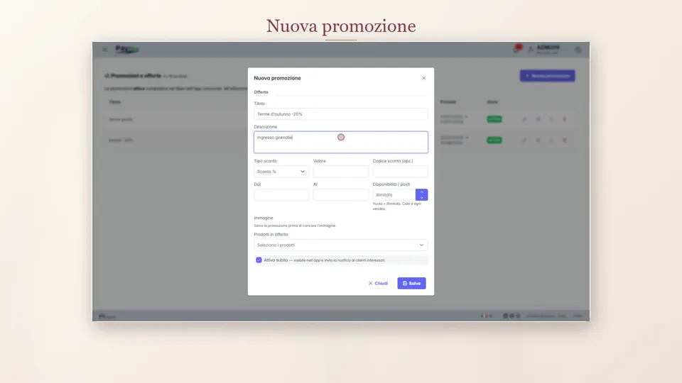 Promozioni PaySts: offerte sull'app dei clienti e sui social PaySts, sponsorizzate con PaySts